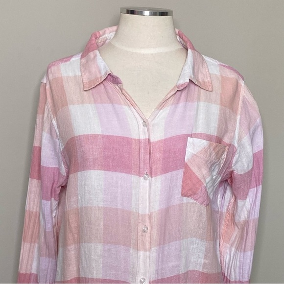 Rails Charli Checkered Plaid Button Down Shirt in Peach/Blush/White, Medium - Picture 3 of 16